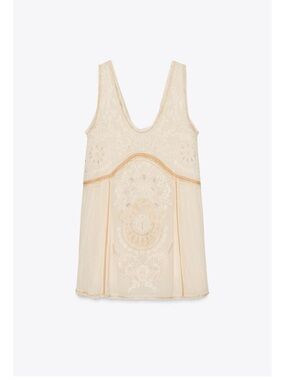 Zara Cream Lace-Embroidered Mini Dress
